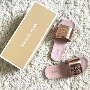 ROSE GOLD MK SLIDES